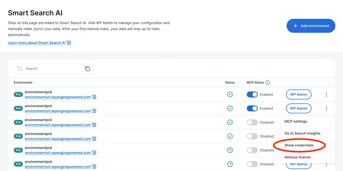 WP Engine Smart Search Show Credentials